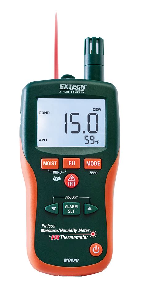 extech 8 in 1 pinless moisture humidity meter m0290|extech mo290 specs.